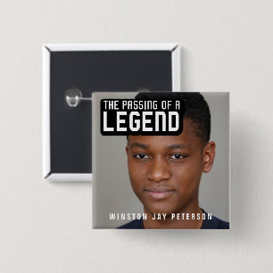 Funeral passing of a legend modern text mono  2 inch square button