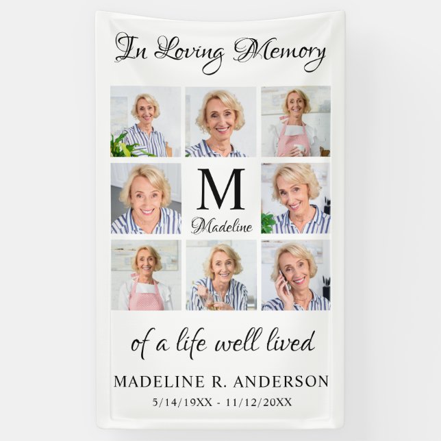 Funeral Personalized 8 Photo Collage Memorial Banner (Vertical)