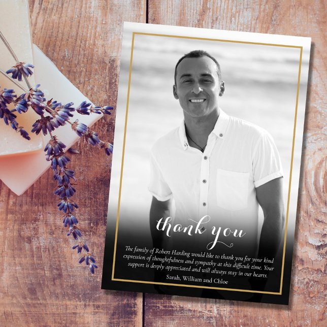 Funeral Photo Black and White Elegant Thank You Card (Creator Uploaded)