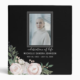 Funeral Photo Black Floral Memorial  Binder