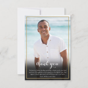 Funeral Photo Elegant Gold Cross Script Thank You Card
