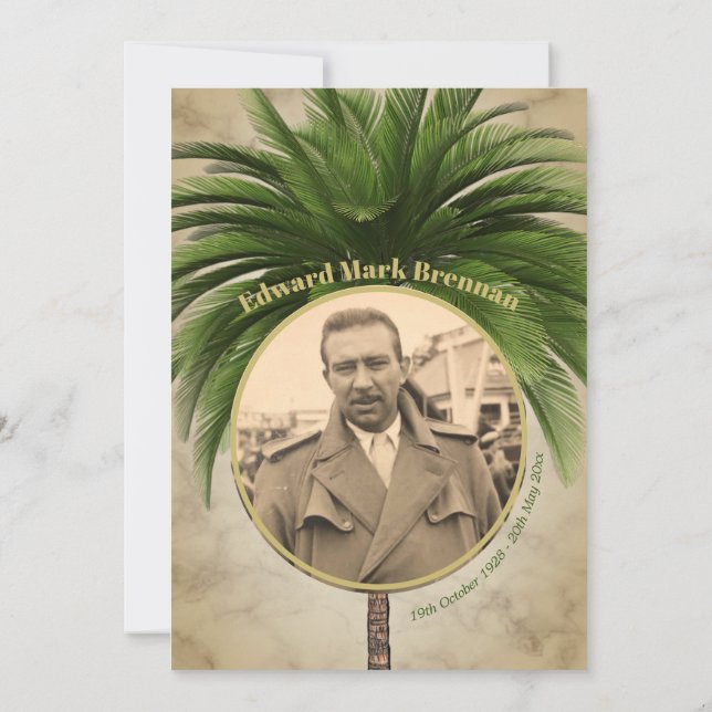 Funeral Photo Elegant Palm Tree Marble Invitation (Back)