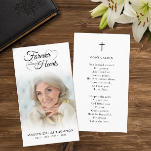 Funeral Photo Forever Hearts Cross Prayer Card