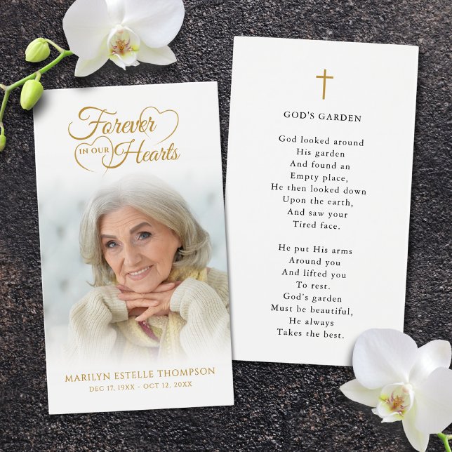 Funeral Photo Forever Hearts Cross Prayer Card (Créateur téléchargé)