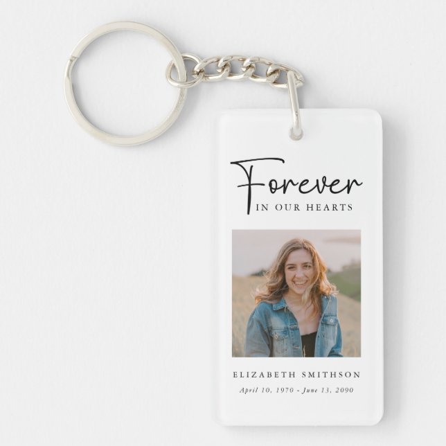 Funeral Photo Forever in our Hearts Poem Prayer Keychain (Front)