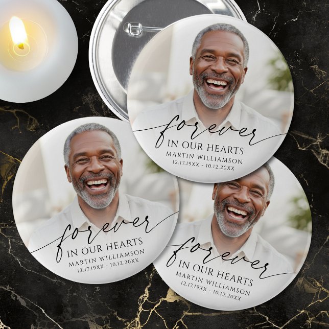 Funeral Photo Memorial Forever In Our Hearts 2 Inch Round Button (Creator Uploaded)