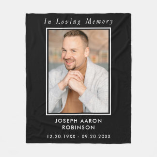 Funeral Photo Modern Memorial Keepsake Black Fleece Blanket