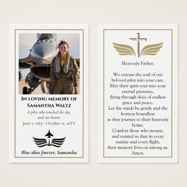Funeral Photo Prayer for Pilot Modern Aviation (Devant & derrière)