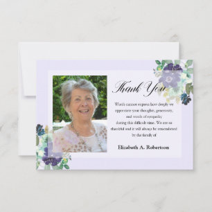 Funeral Photo Thank You Purple Flowers Card