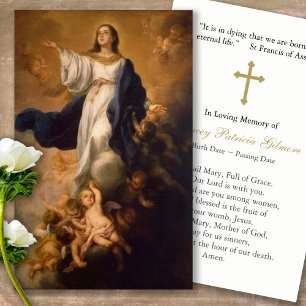 Funeral Prayer Card Assumption Mary with Cross