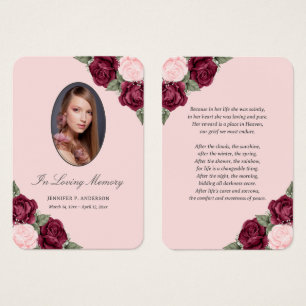  Funeral Prayer Pink Red Vintage Floral Card