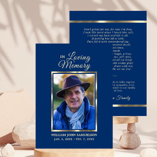 FUNERAL PRAYER THANK YOU Navy Blue PHOTO Business Card