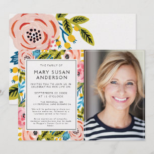 Funeral Pretty Florals Celebration of Life Photo Invitation