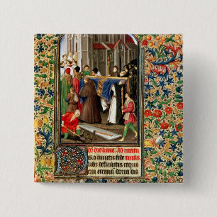 Funeral procession with grave-diggers 2 inch square button