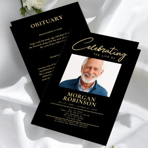 Funeral Program, Celebration of Life, Black & Gold Flyer