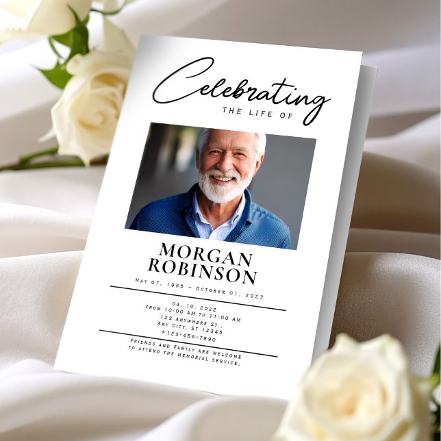 Funeral Program, Celebration of Life,Black & White Flyer (Celebration of Life Photo Funeral Program Black & White Flyer )