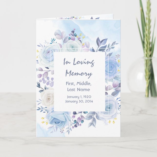 Funeral Program Custom Blue Flowers (Front)