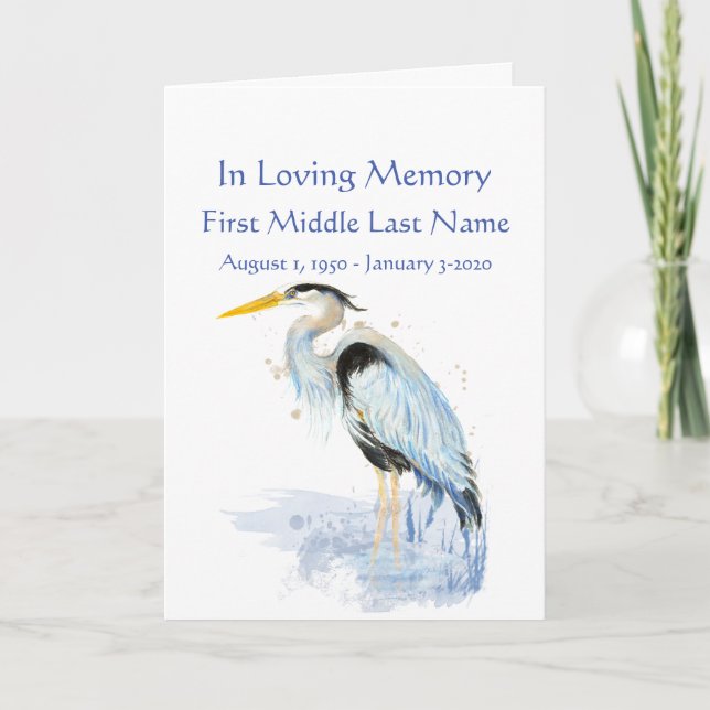 Funeral Program Custom Watercolor Great Blue Heron (Front)