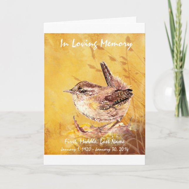 Funeral Program Custom Watercolor Wren Bird (Front)