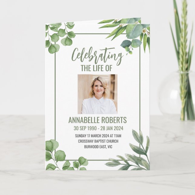 Funeral Program - Eucalyptus Leaves Design (Front)