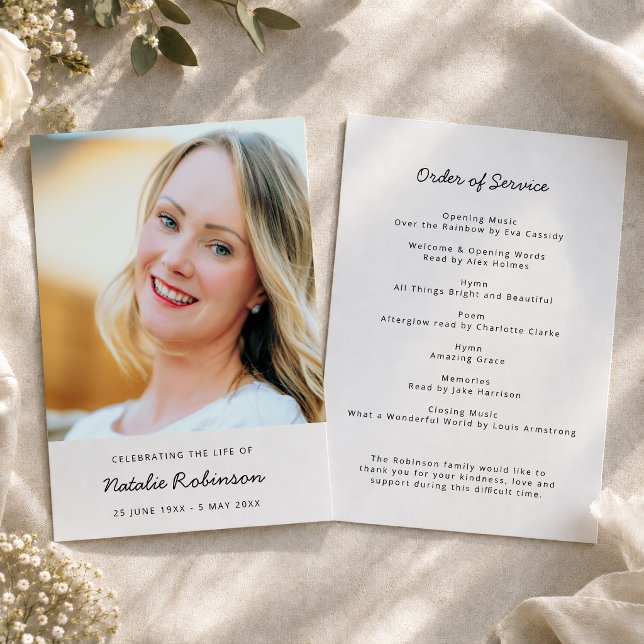 Funeral Program | Memorial Photo Order of Service (Personalized funeral program with photo for memorial services and celebration of life events.)