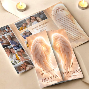Funeral Program Orange Angel Wings Obituary Flyer