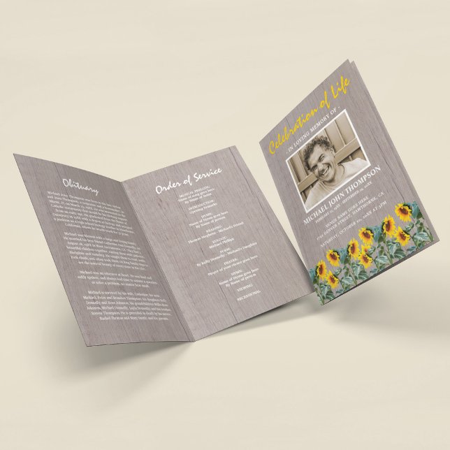 Funeral Program | Orbituary Rustic Sunflower Card (Creator Uploaded)