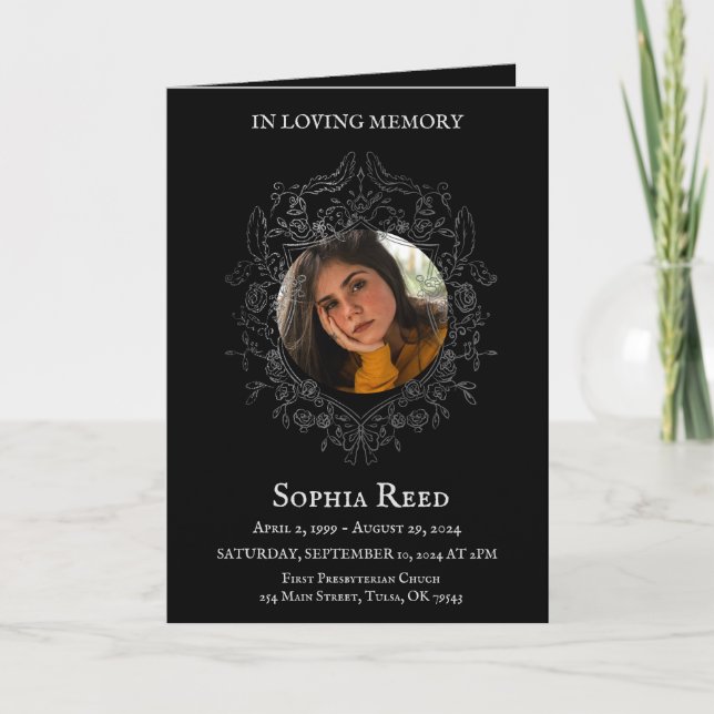 Funeral program photo in baroque wreath (Front)