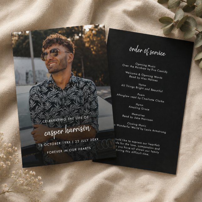 Funeral Program | Photo Memorial Order of Service (Personalized funeral program with photo front and order of service back for guests.)