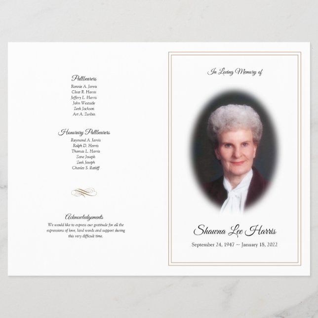 Funeral Program | Photo with Gold Trim Flyer (Front)