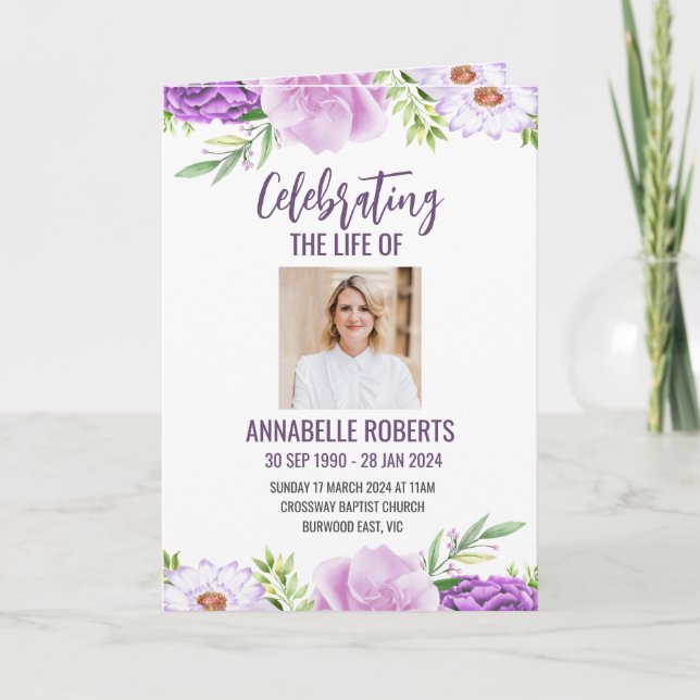 Funeral Program - Purple and Pink Flowers Design (Front)