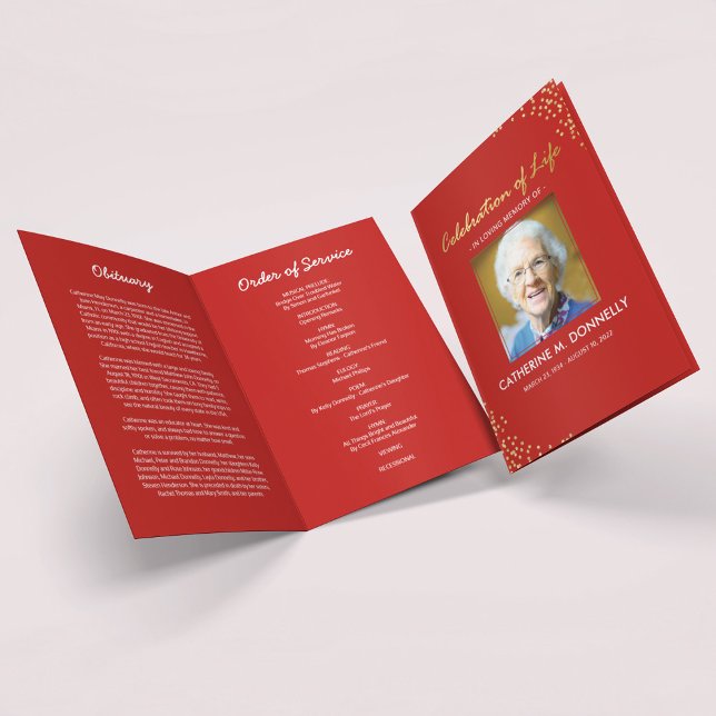 Funeral Program | Red Gold Order of Service (Creator Uploaded)