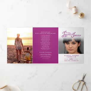 Funeral program service in our hearts mulberry Tri-Fold programme