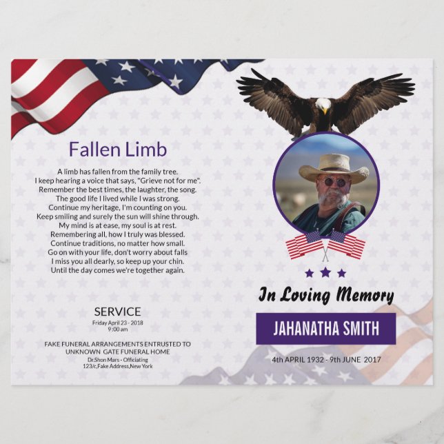 Funeral Program Template for Military Army Flyer (Front)