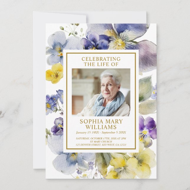 Funeral Purple Blue & Yellow Memorial Program (Front)