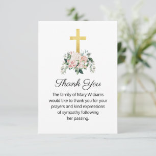 Funeral Religious Christian Floral Thank You Card