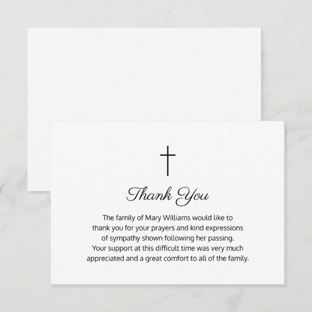 Funeral Religious Memorial Cross Thank You Card (Front/Back)