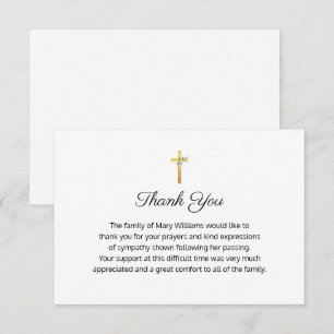 Funeral Religious Memorial Gold Cross Thank You Card