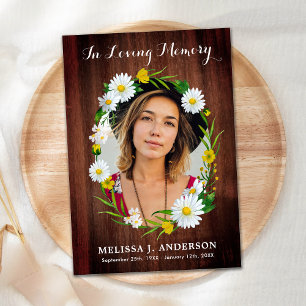 Funeral Rustic Floral Sympathy Photo Memorial  Thank You Card