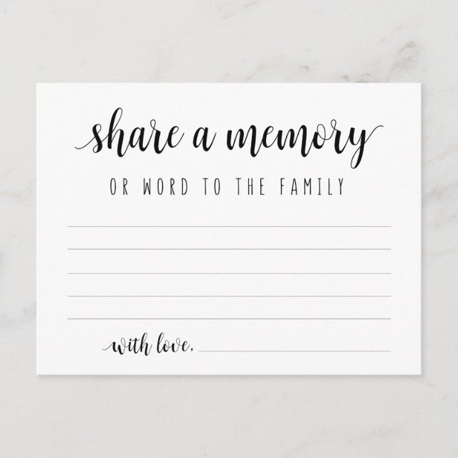 Funeral Service, Black Script, Share a memory Card (Front)