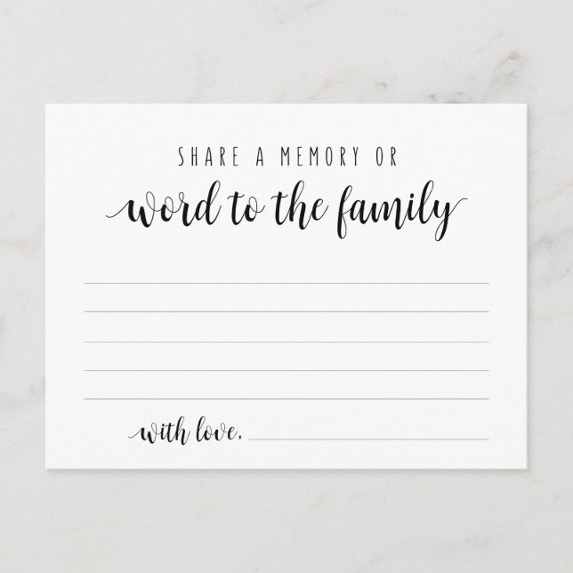 Funeral Service, Black Script, Share a memory Card (Front)