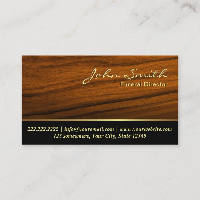 Funeral Service Elegant Wood Background Business Card (Front)