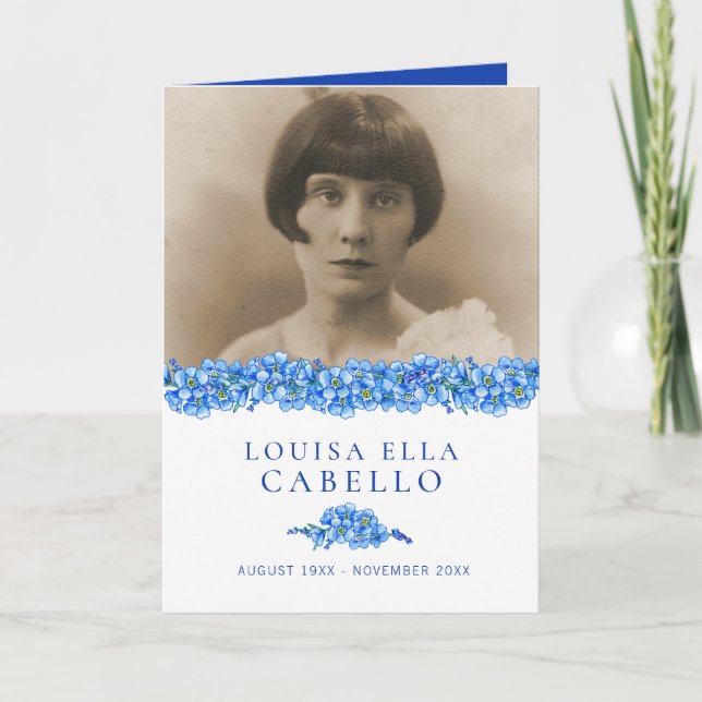 Funeral service program blue forget-me-not flowers (Front)