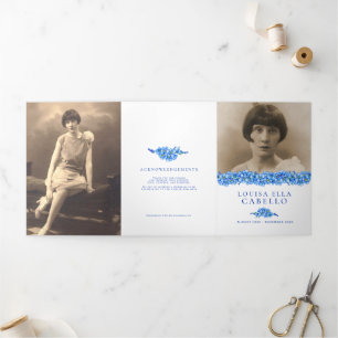 Funeral service program blue forget-me-not flowers Tri-Fold programme