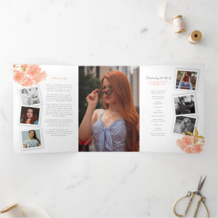 Funeral service program peach blossom photo Tri-Fold programme