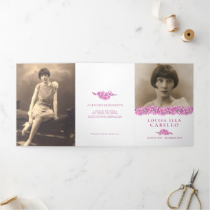 Funeral service program pink forget-me-not flowers Tri-Fold programme