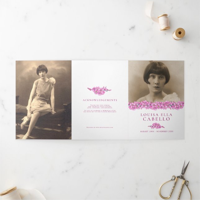 Funeral service program pink forget-me-not flowers Tri-Fold programme (Outside)