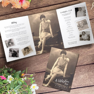 Funeral service program simple mono photo template