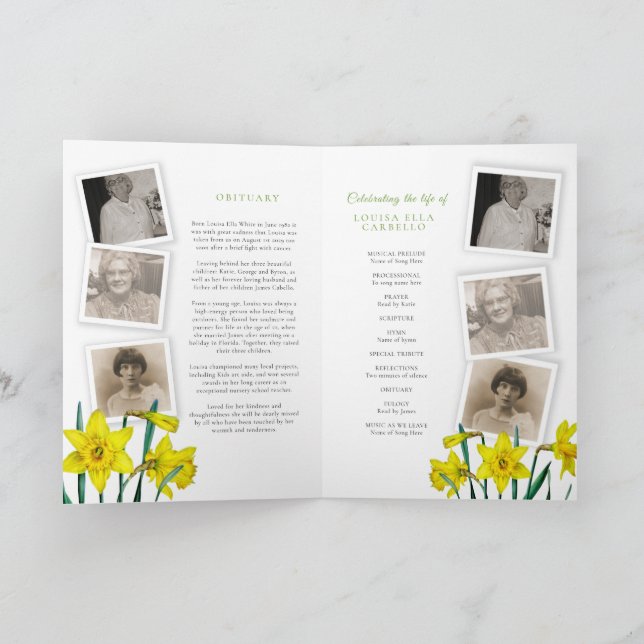 Funeral service program spring daffodils photo (Inside)