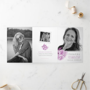 Funeral service purple blossom photos Tri-Fold programme